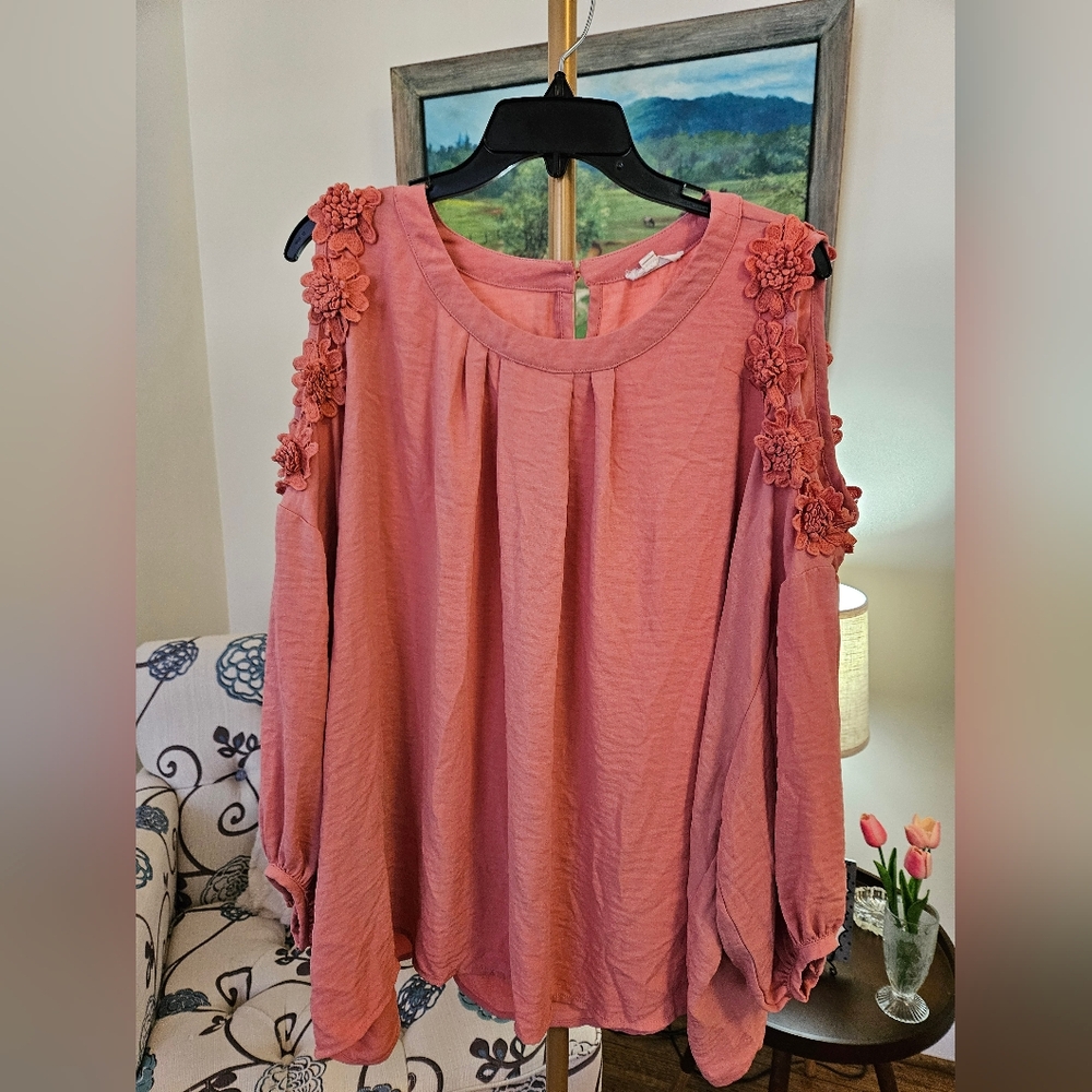 Oddi Chic Salmon Cold Shoulder Blouse Sz 2X
